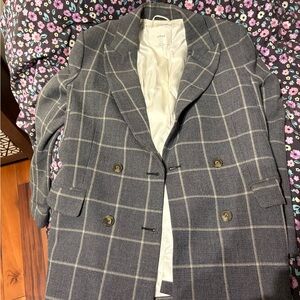 Wilfred Checkered Blazer in Gray and Cream